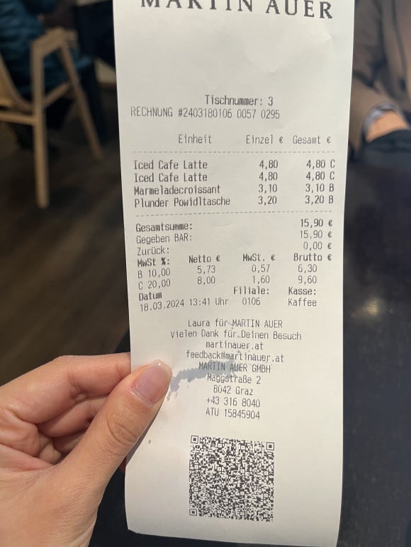 Cafe Martin Auer receipt
