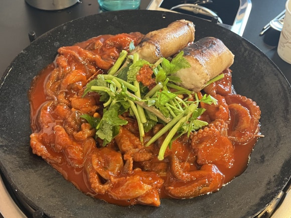 Two servings of large intestine and baby octopus